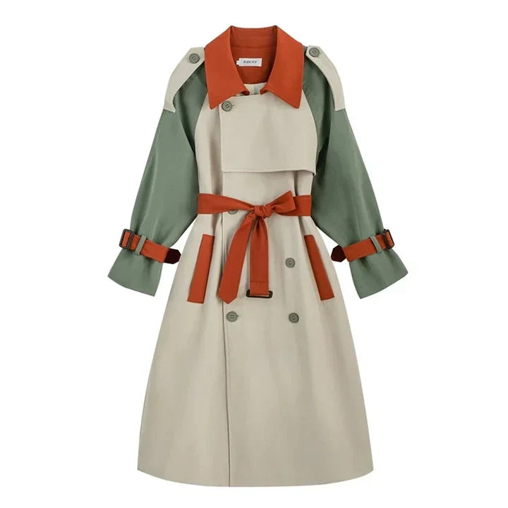 Ilona - Kleurblok Trenchcoat met knoop