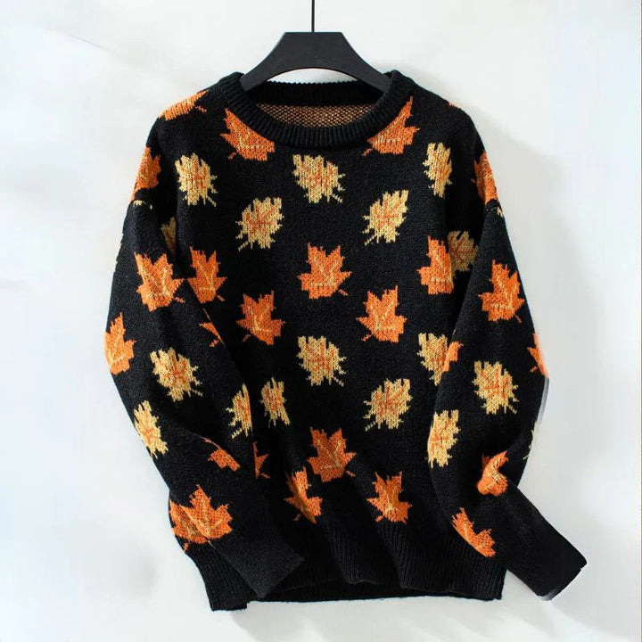 Babette - Herfstbladerenprint Sweater met ronde hals