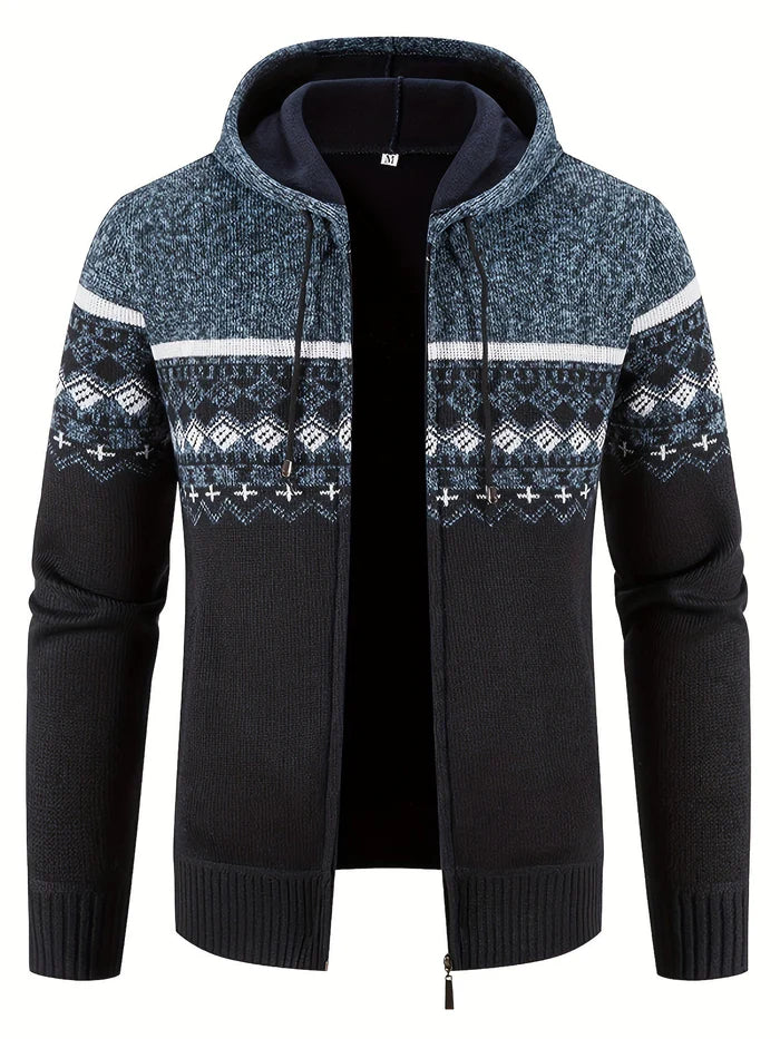 Wouter - Gebreide Zip-Up Hoodie met Scandinavisch Patroon