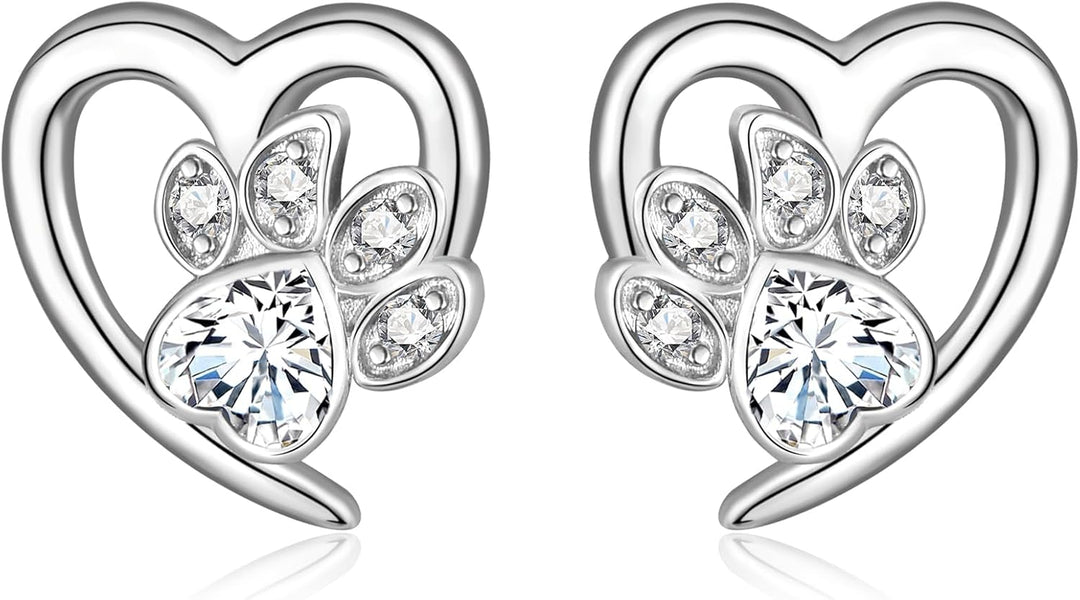 Oorbellen met Pootafdrukken en Hart – Hond en Kat Liefde Sieraden