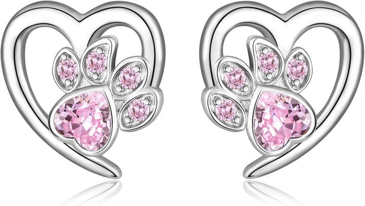 Oorbellen met Pootafdrukken en Hart – Hond en Kat Liefde Sieraden