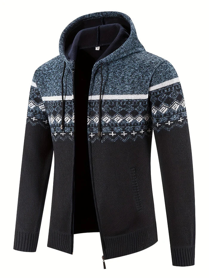 Wouter - Gebreide Zip-Up Hoodie met Scandinavisch Patroon