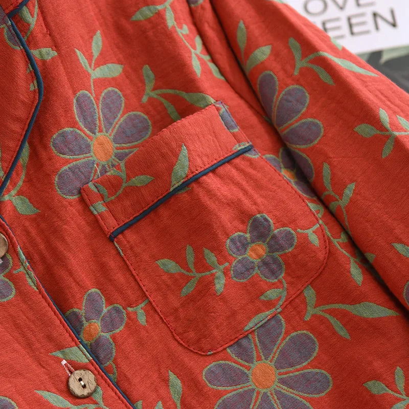 Viona - Gebloemde Katoenen Pyjamaset met Button-Up Top