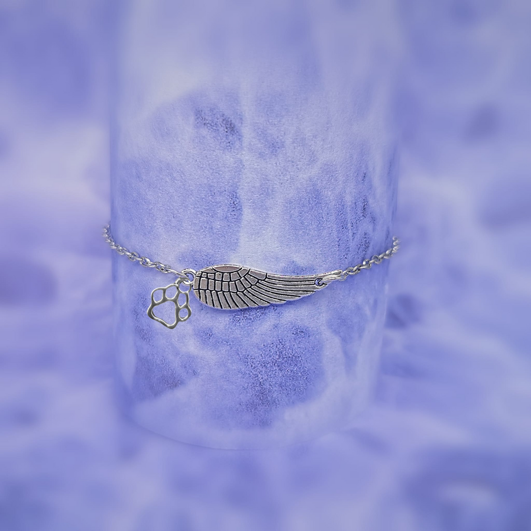 Zilveren Herinneringsarmband met Engelvleugels en Pootafdruk | Handgemaakt