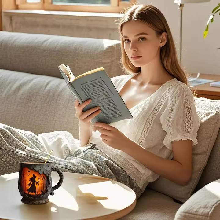 Handgemaakte 3D Halloween Mok – Heks & Kat Ontwerp