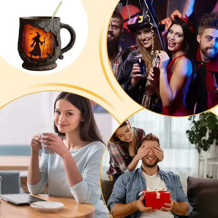 Handgemaakte 3D Halloween Mok – Heks & Kat Ontwerp