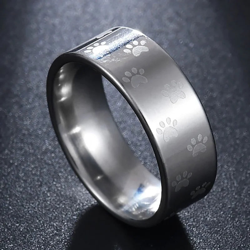 Handgemaakte Regenboog Roestvrijstalen Ring met Pootafdruk