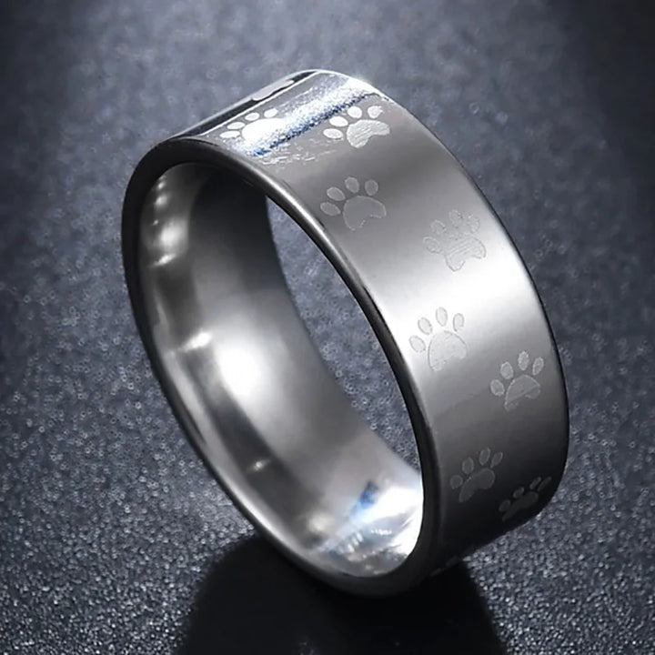 Handgemaakte Regenboog Roestvrijstalen Ring met Pootafdruk