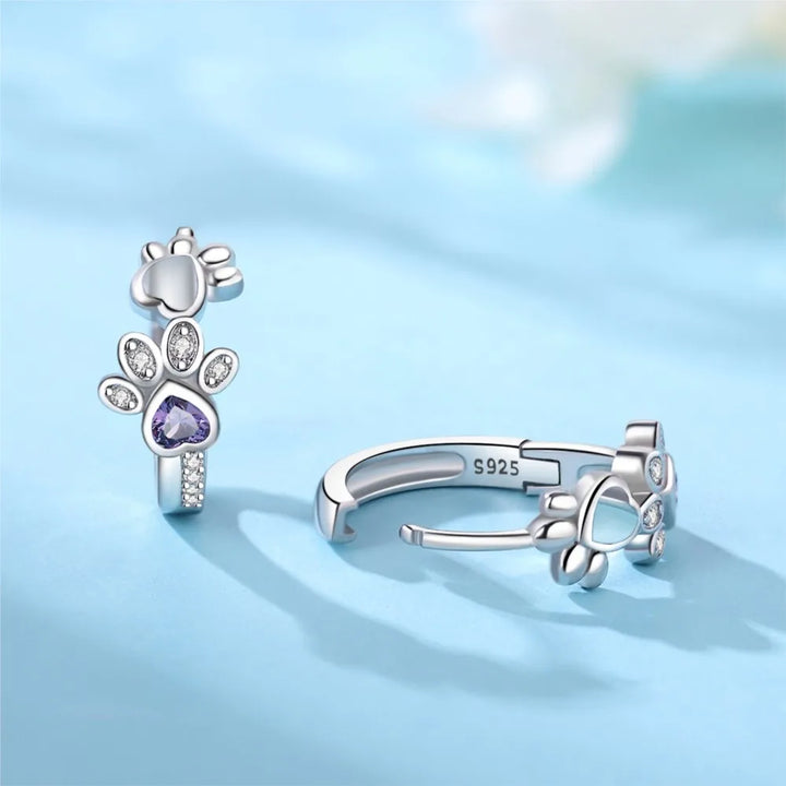 Paw Oorbellen van Sterling Zilver – Zirconia & Heartstone Sieraad voor Vrouwen