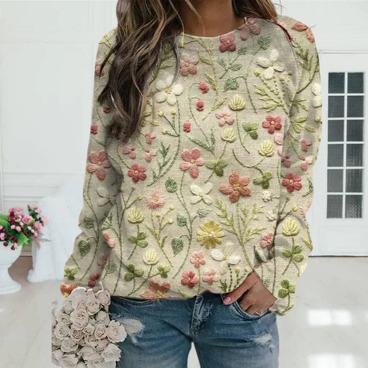 Emmy - Sweater met geborduurde bloemenprint