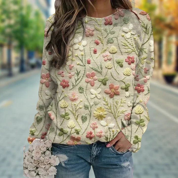 Emmy - Sweater met geborduurde bloemenprint