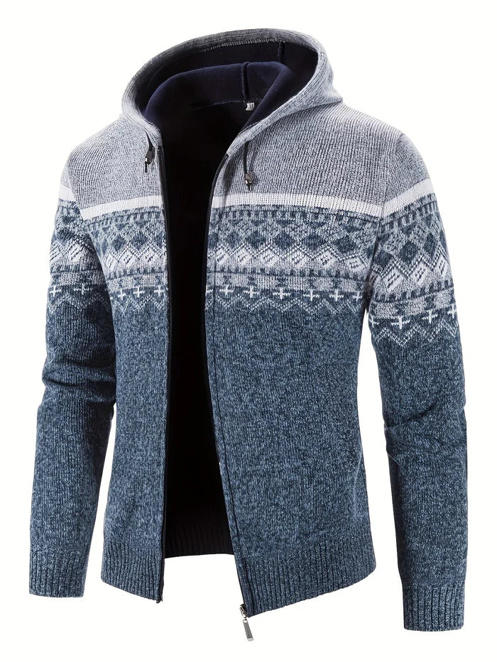 Wouter - Gebreide Zip-Up Hoodie met Scandinavisch Patroon