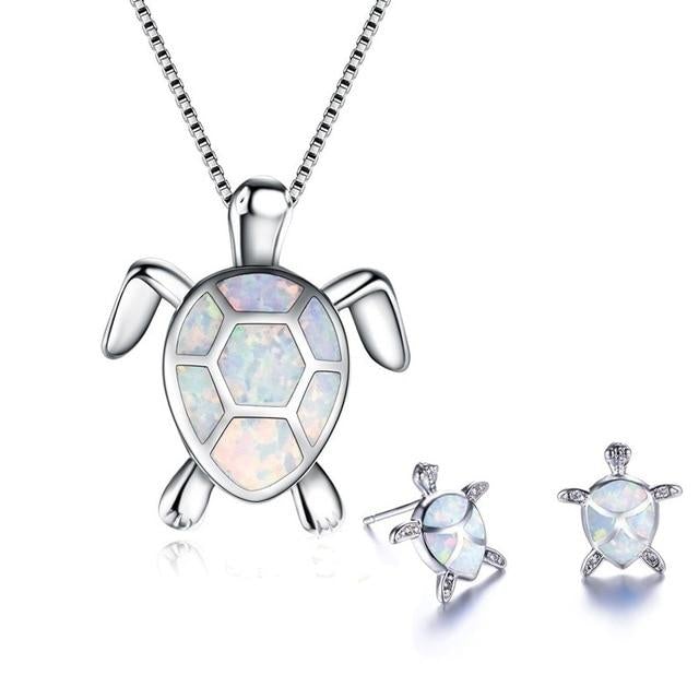 Zee Schildpad Set – Zilveren Halsketting & Oorbellen met Opal