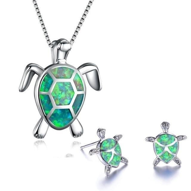 Zee Schildpad Set – Zilveren Halsketting & Oorbellen met Opal