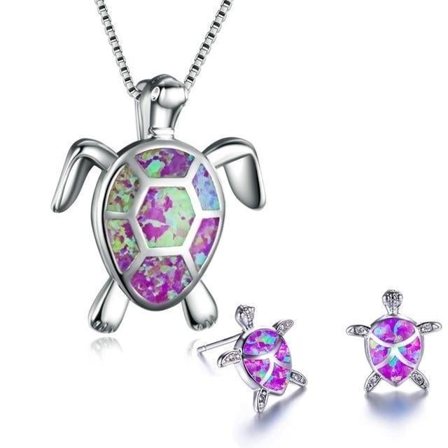 Zee Schildpad Set – Zilveren Halsketting & Oorbellen met Opal