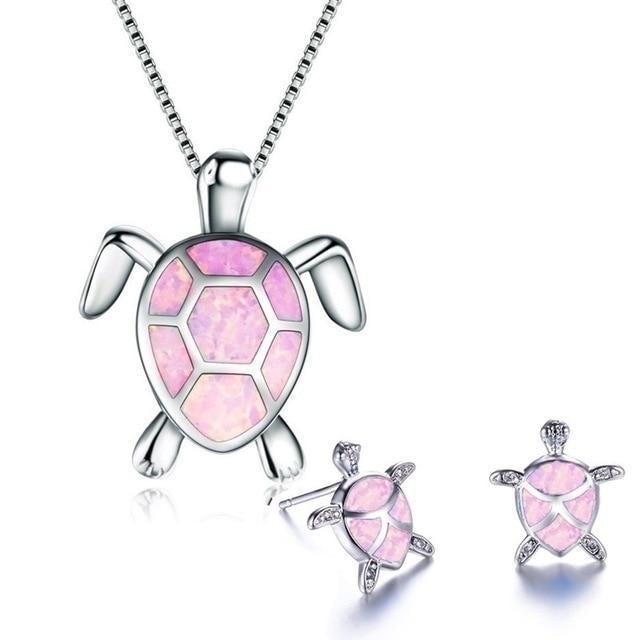 Zee Schildpad Set – Zilveren Halsketting & Oorbellen met Opal